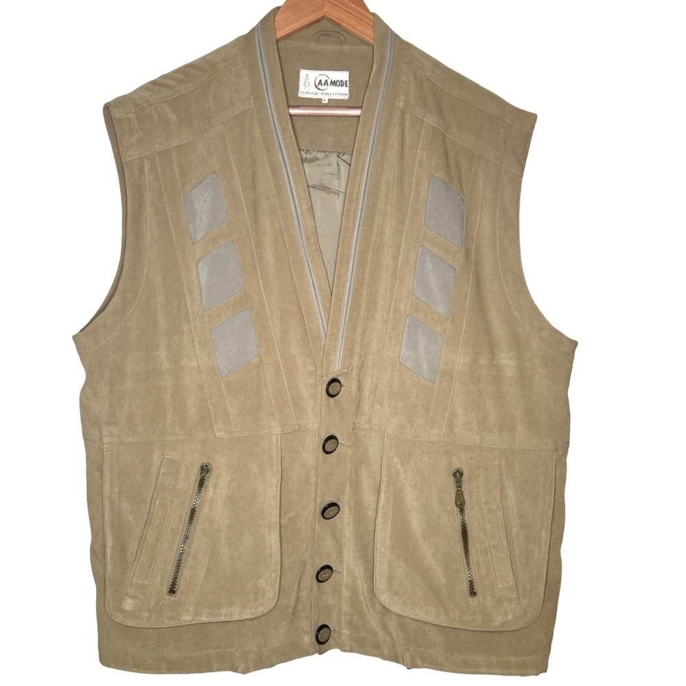 AA Mode Utility Vest M KhakiSuede Safari Multi Pocket Gilet Fishing Utility